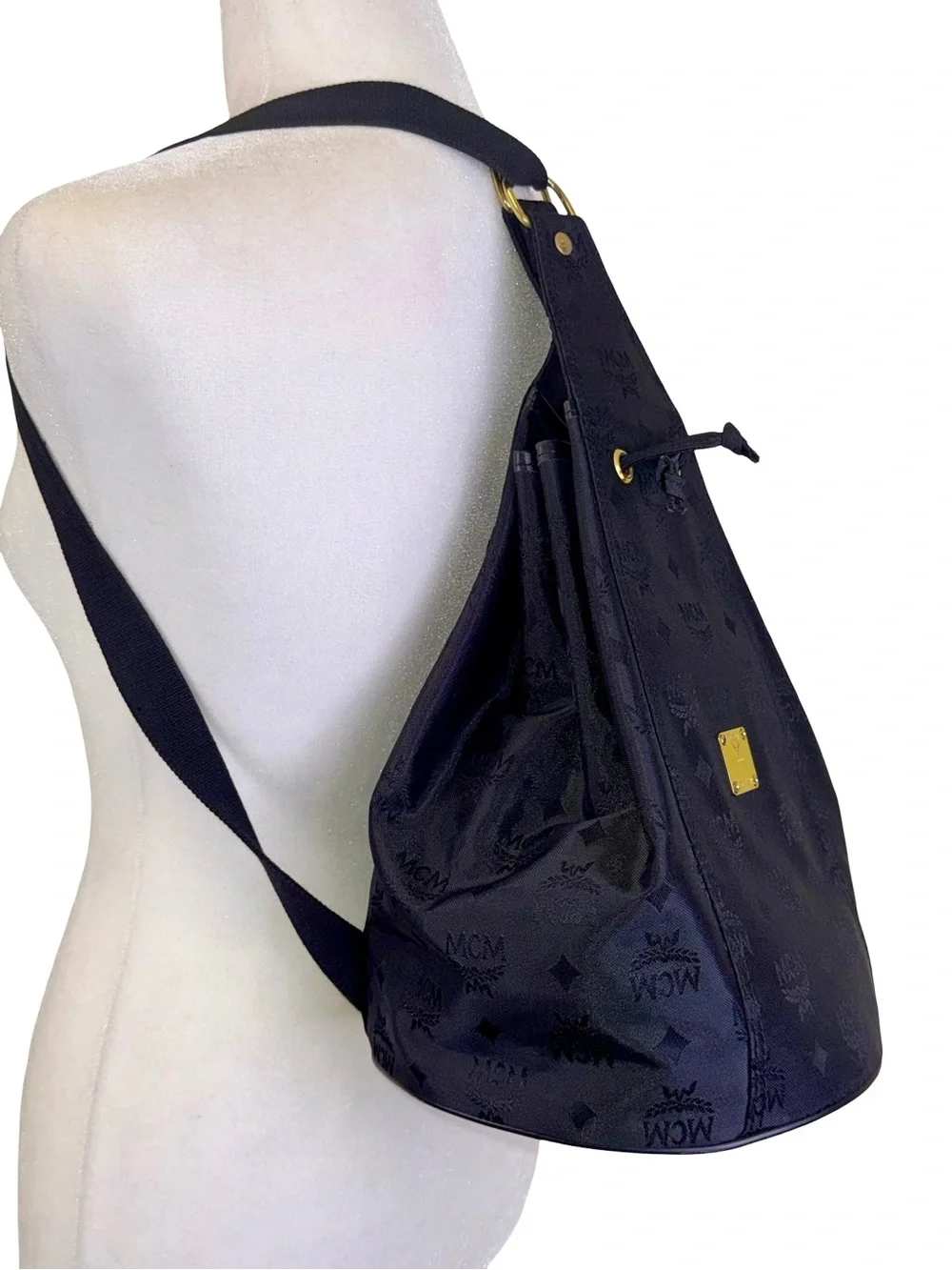 MCM BLACK NYLON MONOGRAM BACKPACK